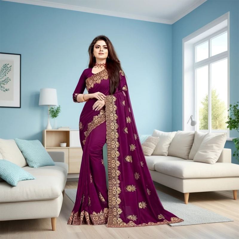 Picture of Georgette Embroidered High-Quality Stylish Saree for Women