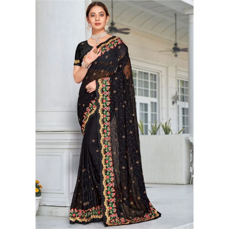 Picture of Georgette Embroidery High Quality Stylish Saree for Women