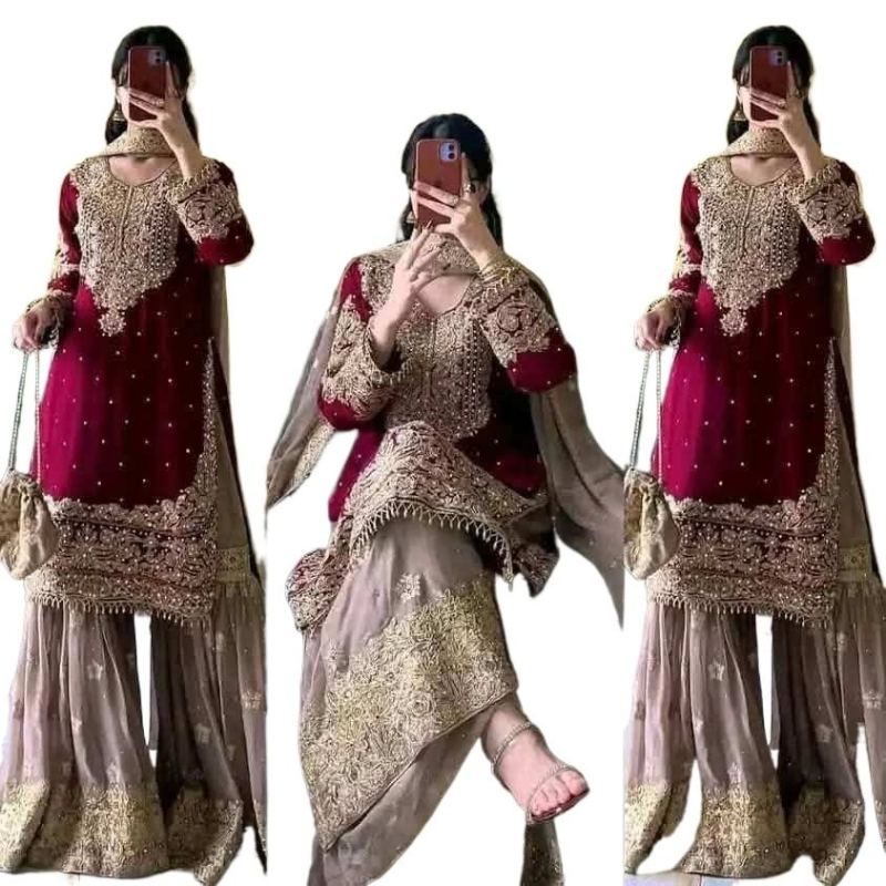 Picture of High Quality Embroidery New Stylish Ready Made Party sharara Suit Dress for Women
