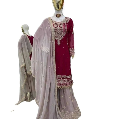 Picture of High Quality Embroidery New Stylish Ready Made Party sharara Suit Dress for Women