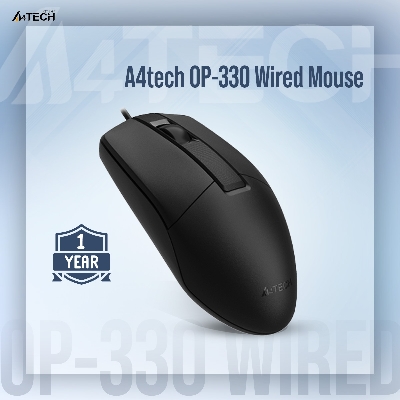 Picture of A4tech OP-330 Wired Mouse - 1200 DPI - For PC Laptop - Black