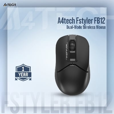 Picture of A4tech Fstyler FB12 Dual-Mode Wireless Mouse - Bluetooth & 2.4G Mouse - Connect upto 3 Devices - 1200 DPI - For PC/Laptop/Tablet/Smart TV - Black/White