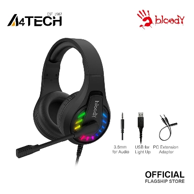 Picture of A4tech Bloody G230p Stereo Surround Sound Gaming Headphone - 50 mm Speaker Unit - Rotatable Mic - Soft Leather Ear Pads - Vivid Neon Backlit - Black