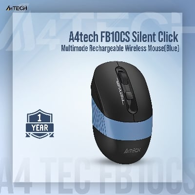 Picture of A4tech FB10CS Silent Click Multimode Rechargeable Wireless Mouse - Bluetooth + 2.4G - Connects upto 3 Devices - 1200 to 2400 DPI - Type C Charging - For PC/Laptop/Tablet/Smart TV - Stone Black/Ash Blue/Matcha Green/Baby Pink