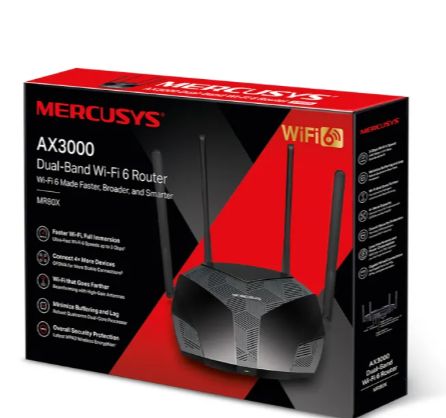 Picture of Mercusys MR80X V2.2 AX3000 Dual-Band Wi-Fi 6 Gigabit Router WiFi Speed up to 2402Mbps/5GHz + 574Mbps/2.4GHz, Gigabit 3 LAN Ports, 1 WAN Port Ideal for Gaming