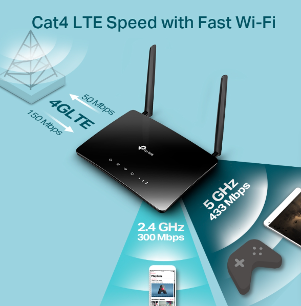 Picture of tp-link archer mr200 ac750 wireless dual band 4g lte router - black