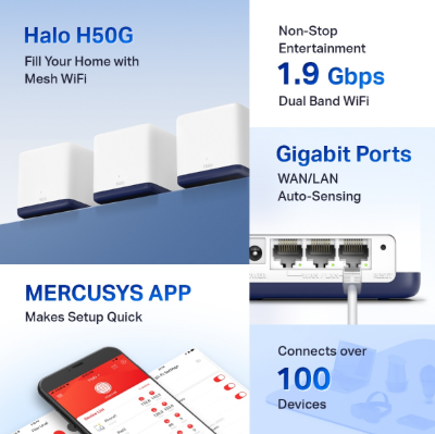 Picture of Mercusys Halo H50G AC1900 Whole Home Gigabit Mesh Wi-Fi System 3 Pack