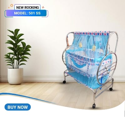 Picture of Stainless Steel Dolna Bed For New Born Baby A Cozy Nest Cradle model no  SS-501  dolna bed with mosquito net Bacchader Dolna Baby Dolna