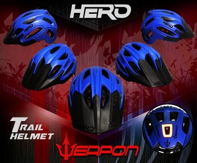 Picture of BRAND NEW WEAPON HERO HELMETHERDWeapon Hero in-mold helmet offers outstanding features and benefits.The Hero has 16 big air vents for a cooler riding experience. It is equipped with a USBrechargeable LED Light