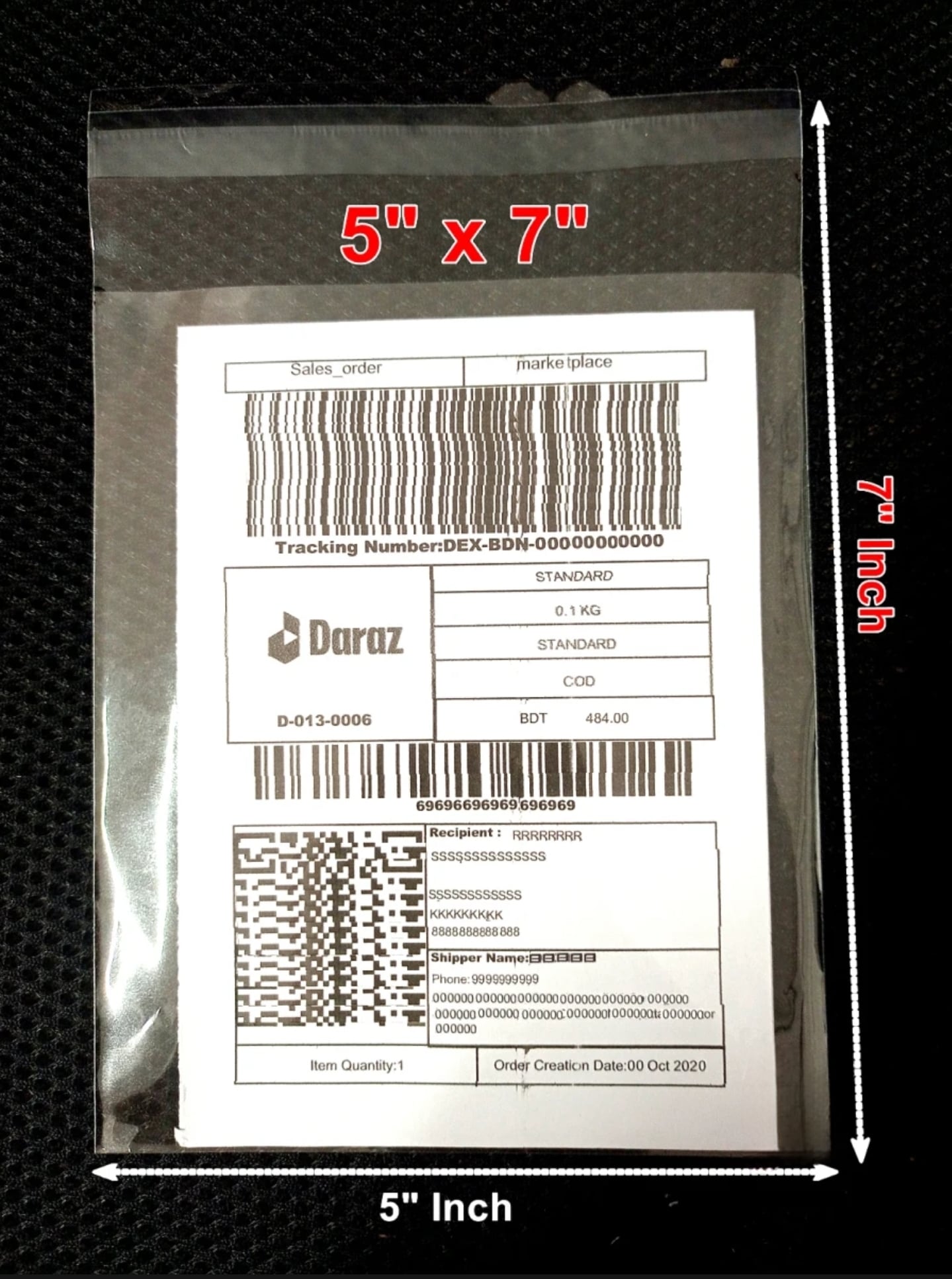 Picture of (5x7) Inch High Quality Crystal Cellophane Poly Bag for use small Product Packaging, Print Label & Invoice Poly bags.