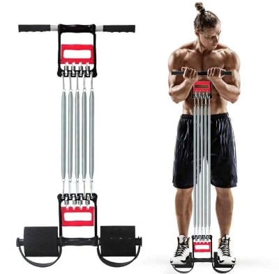 Picture of 3 in 1 Chest Expander Spring for Men Inbuilt Hand Gripper Cum Tummy Trimmer Exerciser with 5 Detachable Springs for Home Mini Gym