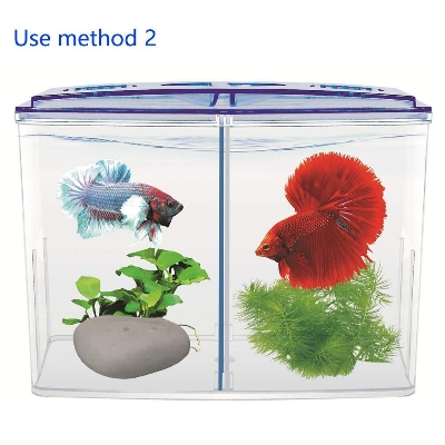 Picture of Acrylic Small Mini Fish Betta Double House Fish Breeding Box Tank Hatchery Incubator Aquarium Isolation Box for Baby Shrimp Guppy Aquarium Tank  (1 L)