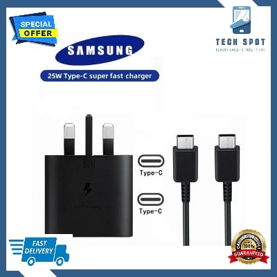 Picture of Original Samsung Super fast charger 25W PD Adapter Type C Charging Cables UK Adapter 3pin USB C To C Cable For Samsung-With Warranty