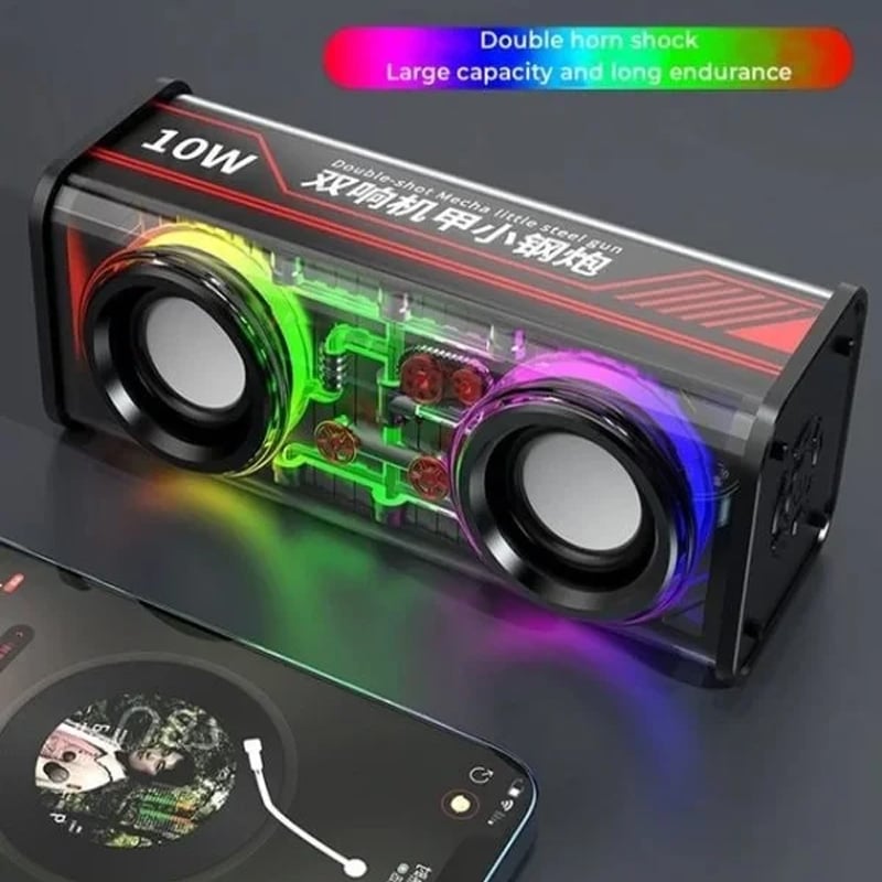 Picture of Macha A88 Transparent 10W Wireless Speaker Dual TWS Series Surround TF Card Double Horn RGB Lighting Mode Bluetooth Speaker
