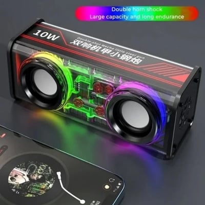 Picture of Macha A88 Transparent 10W Wireless Speaker Dual TWS Series Surround TF Card Double Horn RGB Lighting Mode Bluetooth Speaker