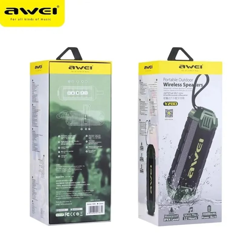 Picture of Awei Y280 Portable Bluetooth 5.0 Speaker Wireless Soundbox Outdoor Loud Subwoofer IPX4 Waterproof Speaker 12-Hour Play Time
