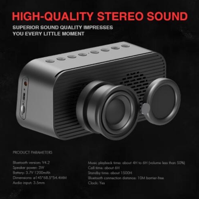 Picture of Havit Mx701/M3 Portable Bluetooth Speaker Alarm Clock Wireless Led Display Temperature With Fm Radio Support Aux Tf Usb Music Player - Speaker - Portable Table