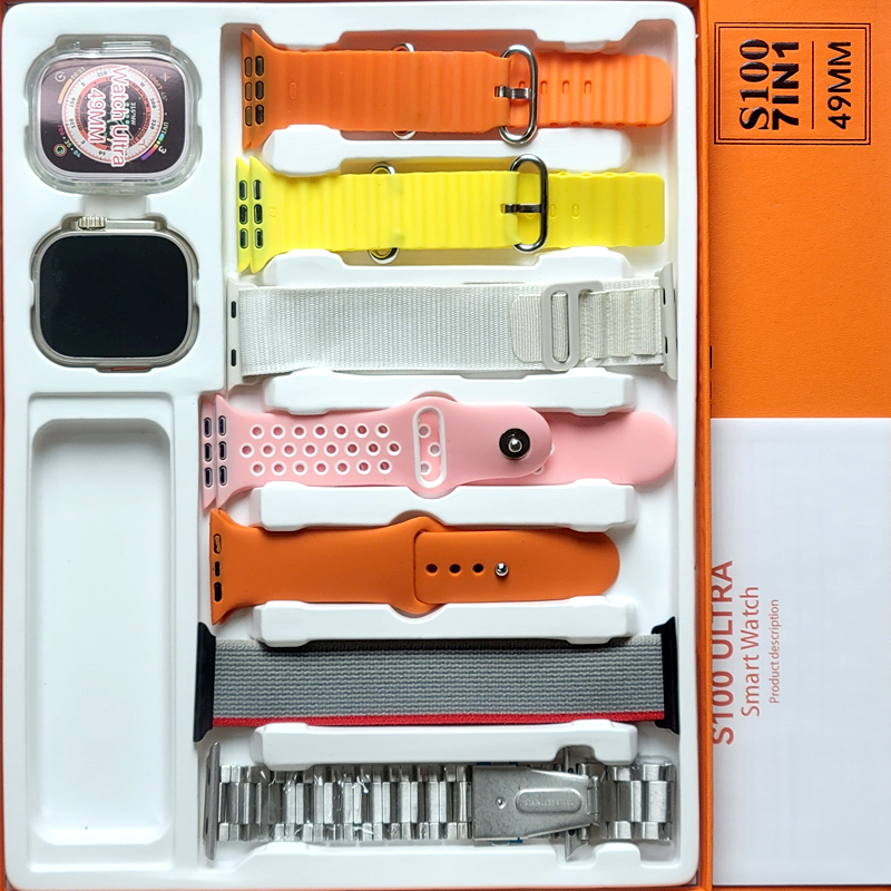 Picture of S100 Ultra 9 New Smart Watch 7 In 1 Straps 49mm Full Touch Screen Sport Fitness Watch Reloj Inteligente With Protective Case