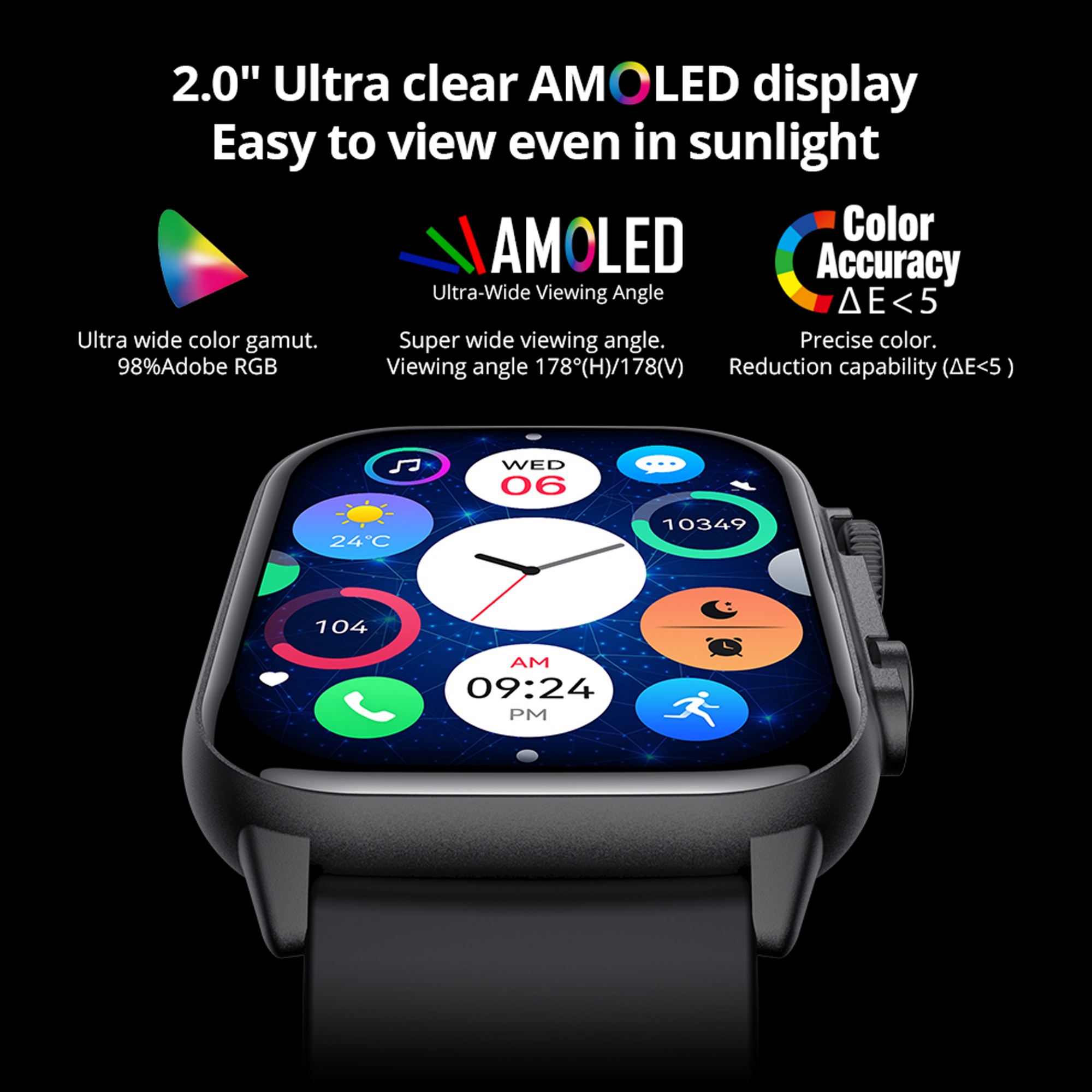 Picture of COLMI C81 Smartwatch 2.0″ Black Color AMOLED Screen Support AOD IP68 Waterproof Bluetooth Calling 100+ Sport Mode Men and WomenSmart Watch