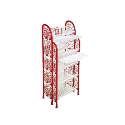 Picture of Premium 5-Step Double Tray Rack | Stylish Red & White Design | Sturdy, Space-Saving Storage Solution for Home & Kitchen | Multi-Purpose Organizer with 5 Steps for Maximum Utility | Durable and Easy to Assemble