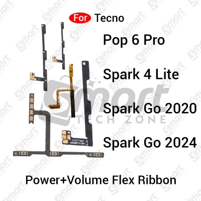 Picture of Power Button Volume Switch On Off Key Flex Cable For Tecno Pop 6 Pro Spark 4 Lite Spark Go 2020 2024 Side Volume Up Down Buttons Flex Cable Replacement Parts