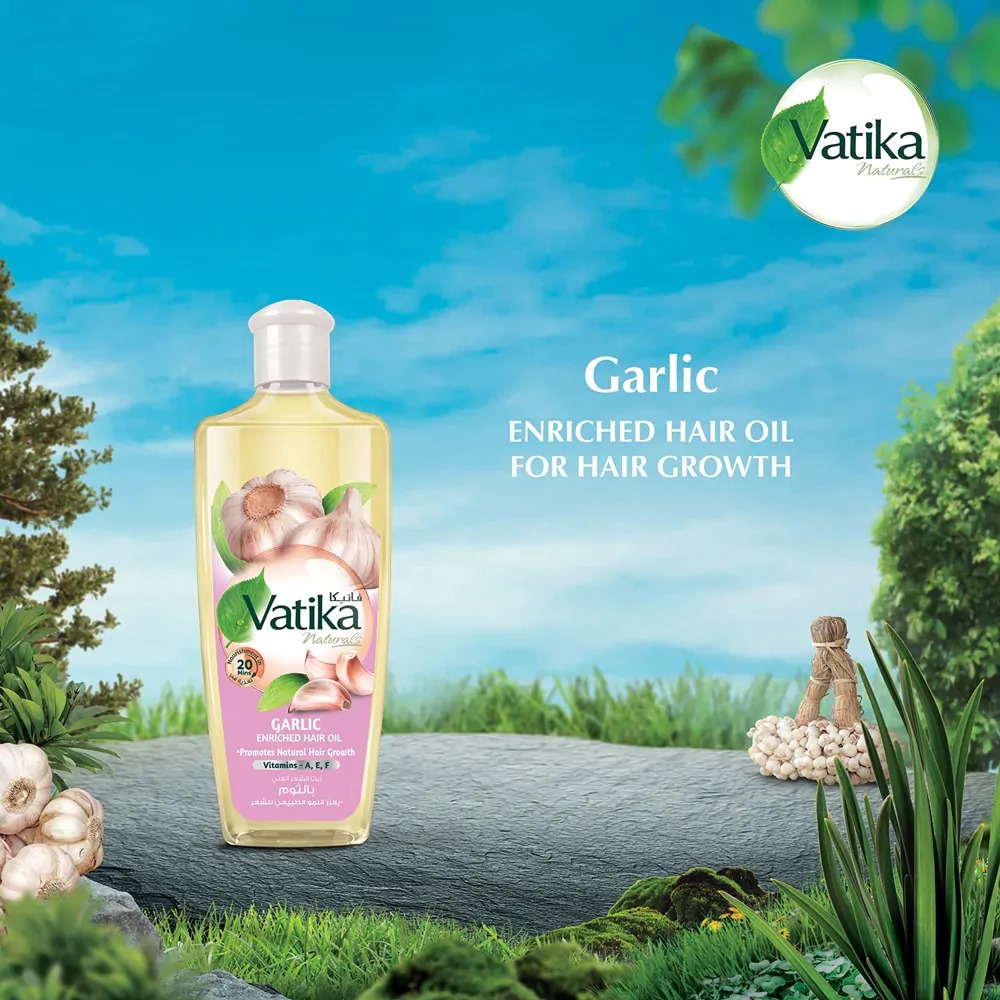 Picture of International UAE product Vatika Naturals Garlic Enriched Hair Oil Goodness Of Vitamins A, E, & F Promotes Regrowth, Healthier Scalp & Strength - 300ml