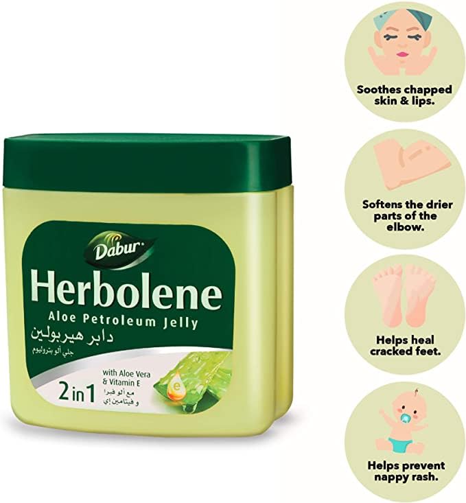 Picture of International UAE Product Skin care Dabur Herbolene Aloe Petroleum jelly 2 in 1 white used for male/female - 425 ml