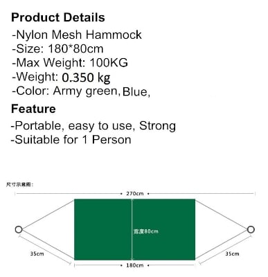 Picture of Nylon Net Hammock for Solo Relaxation - Single Occupancy Mesh Hammock
