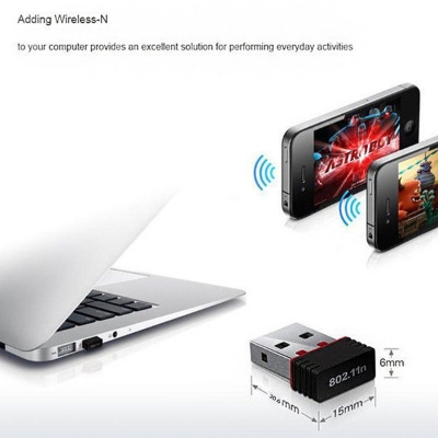 Picture of RTL8188 Wi-fi Network Card Mini Wireless USB wifi receiver | Adapter | 300mbps | Dongle |802.11BGN Network Card | 300 Mbps | 40m Range | USB 2.0 With CD  - Black - 286438000