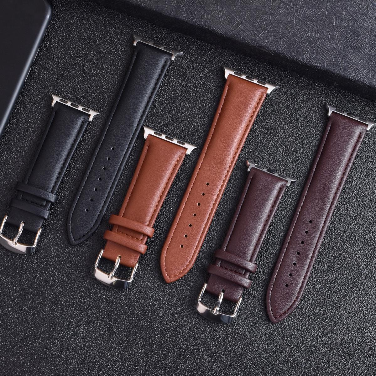 Picture of Leather Watchband Soft Material Watch Band Wrist Strap 20mm 22mm 42mm 44mm 45mm 49mmWith Silver Stainless Steel Buckle