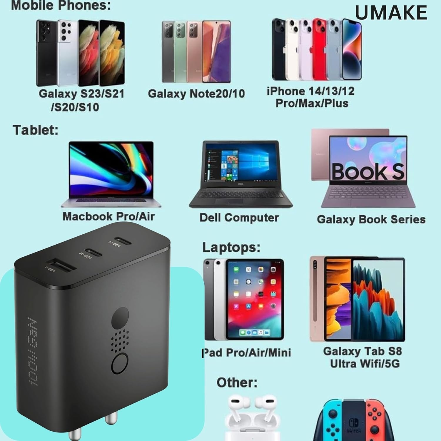 Picture of Nothing 140W Gan Fast Charger Nothing 3 Port Adapter with 1m C to C Cable |  with Nothing Phone 3A Pro/3A/2a plus/2a/2/Phone 1/S25/ Macbook/Laptop/Tablet/Pad