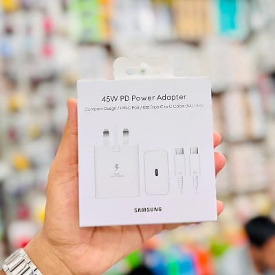 Picture of Samsung 45W 3-Pin PD Power Adapter with 1.8m C to C Cable | Super Fast Charging  (Model - EP-T4510)