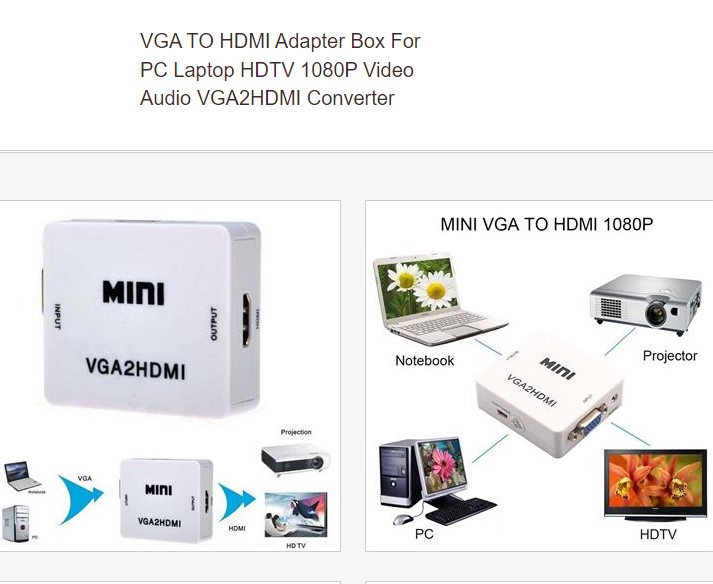 Picture of VGA to HDMI supports 1080P HD VGA2HDMI VGA TO HDMI converter- Compact Mini VGA to HDMI 1080P HD Video Converter Adapter With 3.5mm Audio Jack