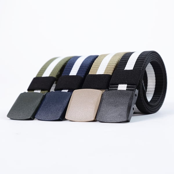 Picture of Striped Canvas Men's Belt Lightweight Hard Plastic Buckle Nylon Outdoor Sports Leisure Belt for Men 120cm
