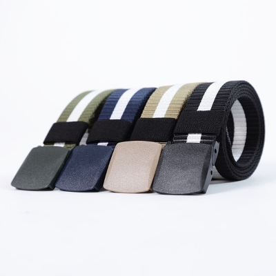 Picture of Striped Canvas Men's Belt Lightweight Hard Plastic Buckle Nylon Outdoor Sports Leisure Belt for Men 120cm
