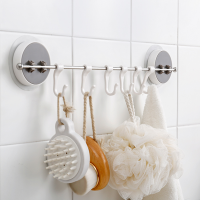 Picture of 6 Hooks Kitchen Wall Mounted Stainless Steel Cupboard Bathroom Utensil No Drill Hanging Rack Holder J-type Hook