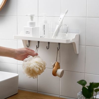 Picture of Adhesive Bathroom Shower Caddy No Drilling Installation 6.6 Lbs Bearing Weight Bathroom Shelf Kitchen Holder for Soap Shampoo Shower Gel Towels Hanger