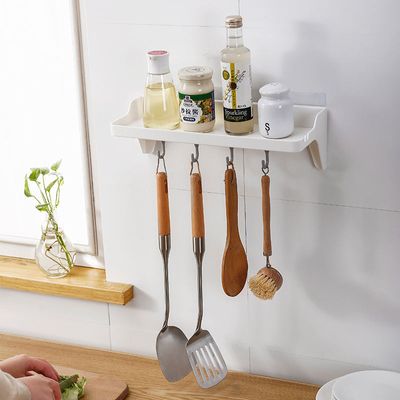 Picture of Adhesive Bathroom Shower Caddy No Drilling Installation 6.6 Lbs Bearing Weight Bathroom Shelf Kitchen Holder for Soap Shampoo Shower Gel Towels Hanger