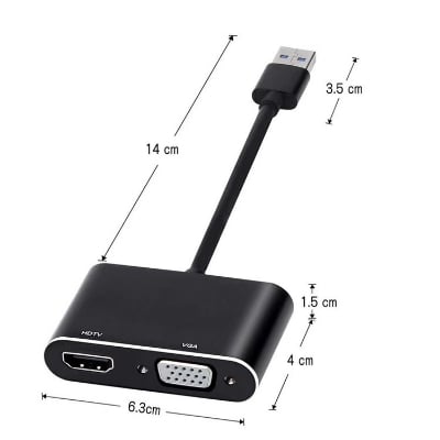 Picture of 2 in 1 USB 3.0 to HDMI VGA Adapter 1080P, Built-in Driver, Support HDMI VGA Sync Output for Windows 10/8 / 7 Only,  NOT Mac OS/Linux/Vista, USB to HDMI VGA HUB. (Black) ok