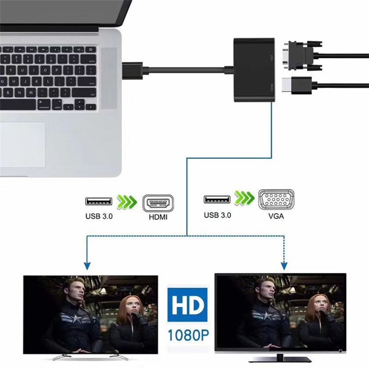 Picture of 2 in 1 USB 3.0 to HDMI VGA Adapter 1080P, Built-in Driver, Support HDMI VGA Sync Output for Windows 10/8 / 7 Only,  NOT Mac OS/Linux/Vista, USB to HDMI VGA HUB. (Black) ok