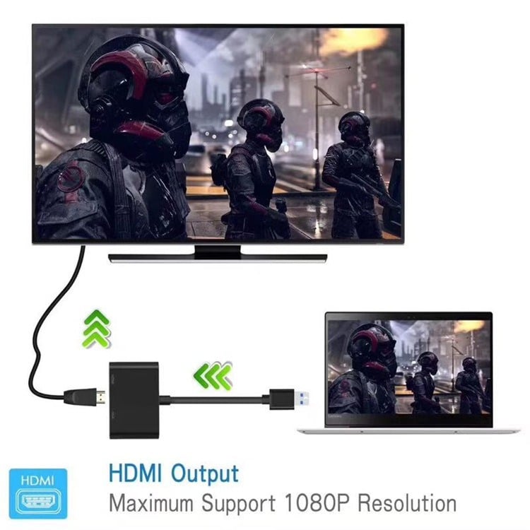 Picture of 2 in 1 USB 3.0 to HDMI VGA Adapter 1080P, Built-in Driver, Support HDMI VGA Sync Output for Windows 10/8 / 7 Only,  NOT Mac OS/Linux/Vista, USB to HDMI VGA HUB. (Black) ok