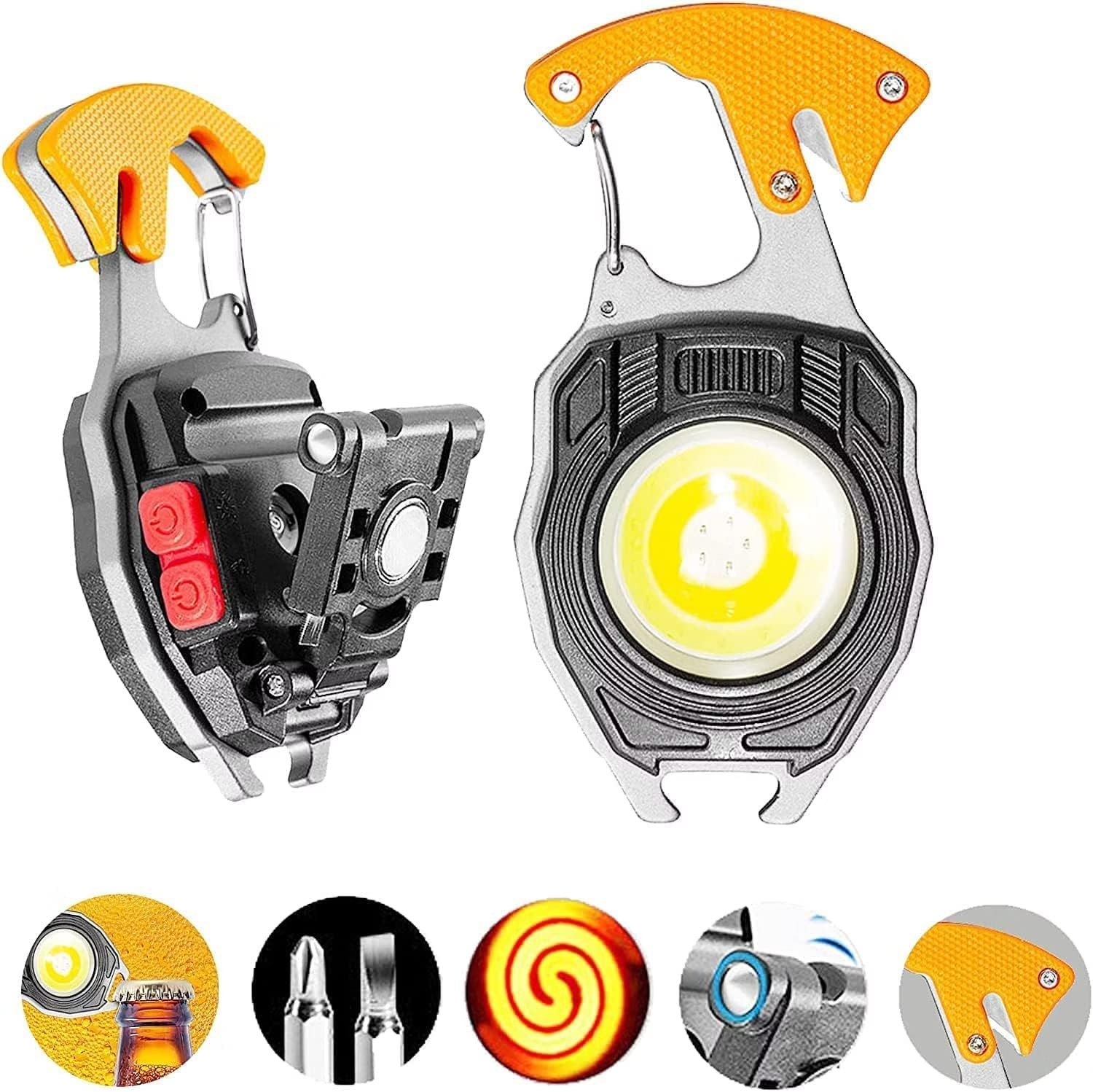 Picture of COB LED Keychain Flashlight, 800 Lumens Rechargeable Torch with 7 Modes, Built-in Lighter, Screwdriver, Whistle & Bottle Opener – Emergency Outdoor Camping Light