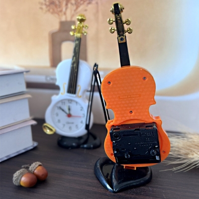 Picture of Elegant Violin-Themed Alarm Clock – Retro Handmade Desk Clock for Office, Bedroom & Gifts