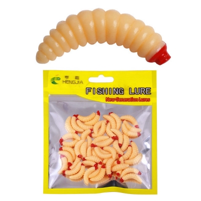 Picture of 50 Pieces 1inch Maggot Baits Bread Worm Fishing Lure Plastic Fresh Water Fishing Bait