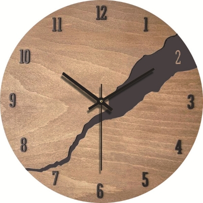 Picture of 11 Inch Wall Clock, Wood Material Silent Clocks, Battery Power Brown Color Round Clock Unique Design with an Analog Clock and Clack Crackfor Living Room, Bedroom, Office, Dining Room
