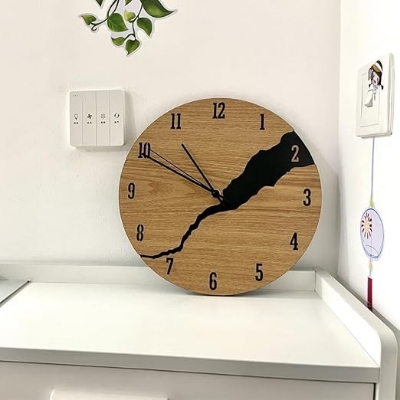 Picture of 11 Inch Wall Clock, Wood Material Silent Clocks, Battery Power Brown Color Round Clock Unique Design with an Analog Clock and Clack Crackfor Living Room, Bedroom, Office, Dining Room