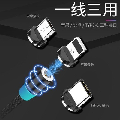 Picture of 3 in 1 Magnetic suction charging cable for Andrid Type C Type B iphone Lightning.