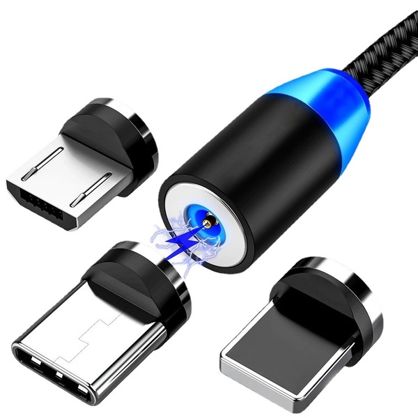 Picture of 3 in 1 Magnetic suction charging cable for Andrid Type C Type B iphone Lightning.