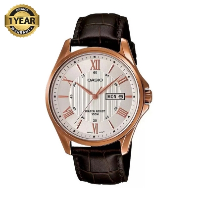 Picture of Casio MTP-1384L-1AVDF Enticer Day Date Rose Gold Leather Belt Watch