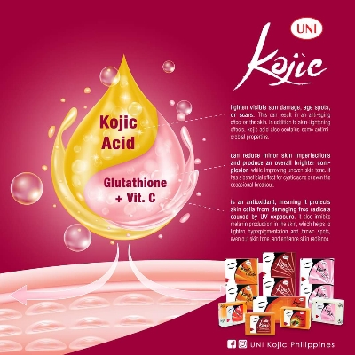 Picture of Kojic Whitening Soap with Vitamin C permanent whitening (Men & Women) face and body soap for instant result of popular Philippine's Uni brand 90 gm,  Lightening, Instant whitening, tan removal, pigmentation reducing soap bar